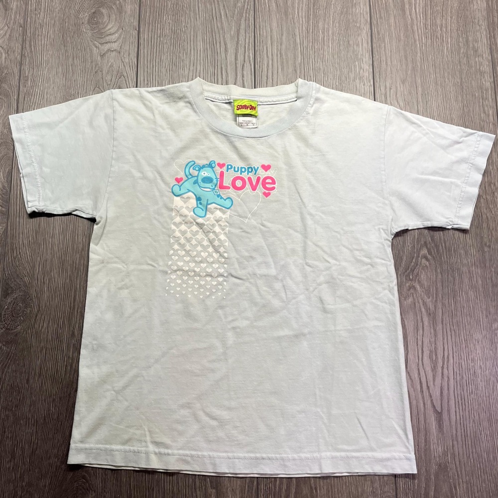 Vintage Scooby Doo Puppy Love T Shirt Baby Blue Youth Med Womens Small Baby Tee